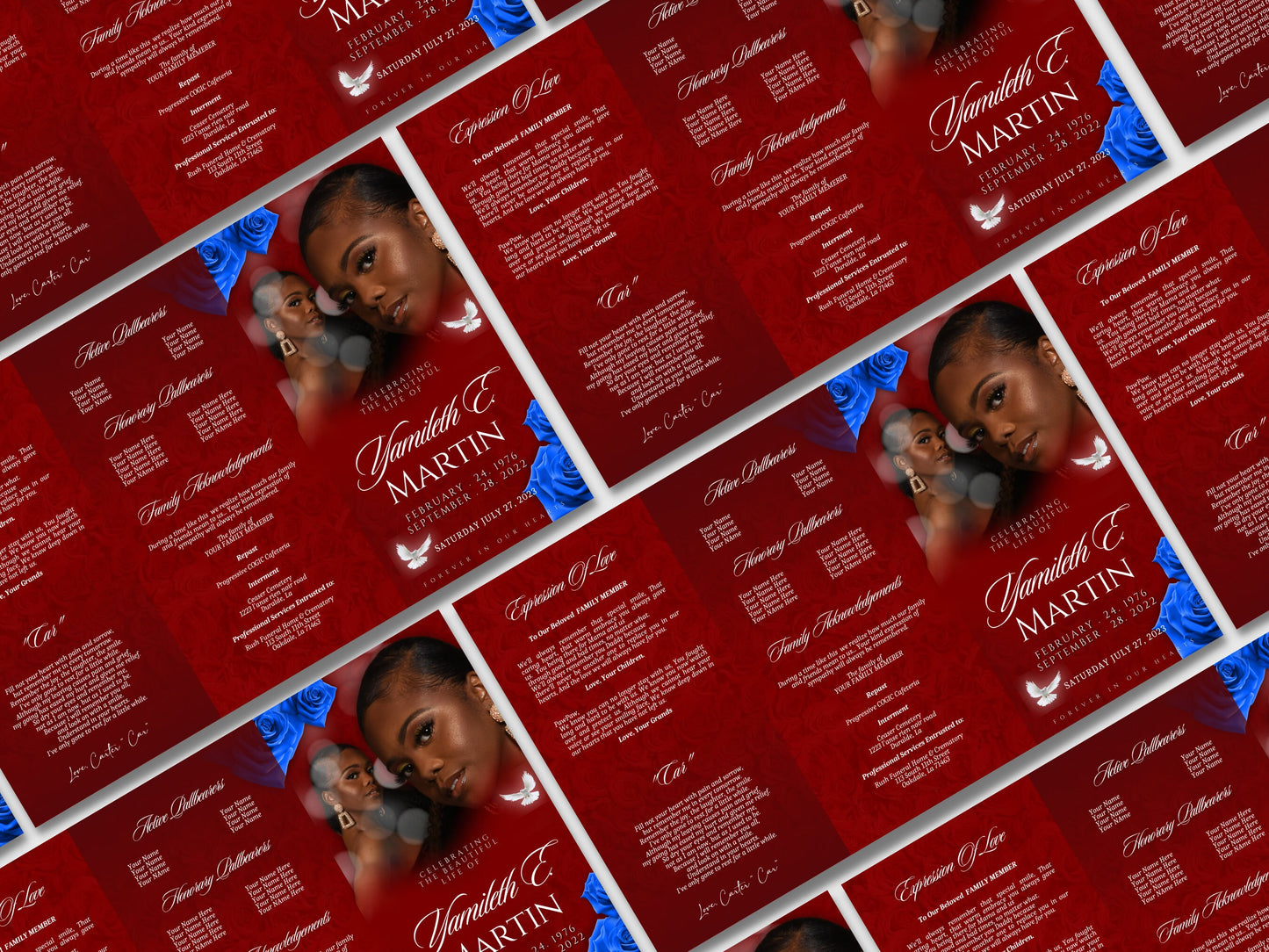 17"x11" FUNERAL OBITUARY TEMPLATE (2 pages) |Elegant Style Funeral Program | Celebration of Life |Keepsake |Digital Download |Canva Template