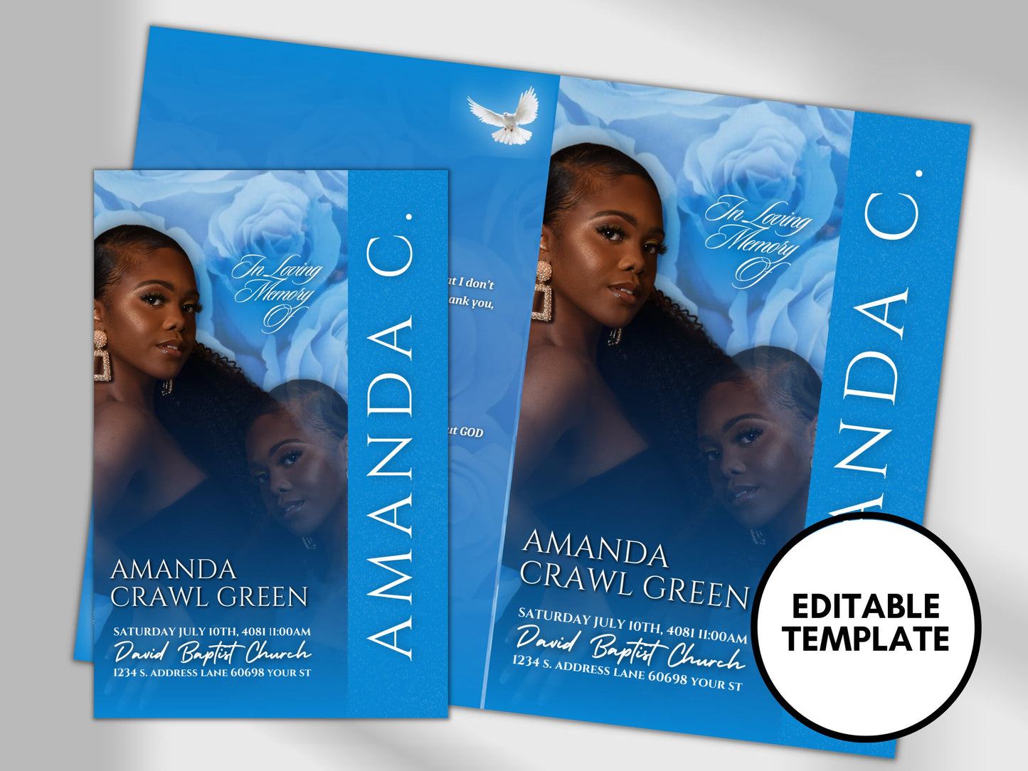 5.5"x8.5" BOOKLET Memorial program(4 pages)| BLUE ROSE Style Funeral Program |Celebration of Life Keepsake |Digital Download |Canva Template