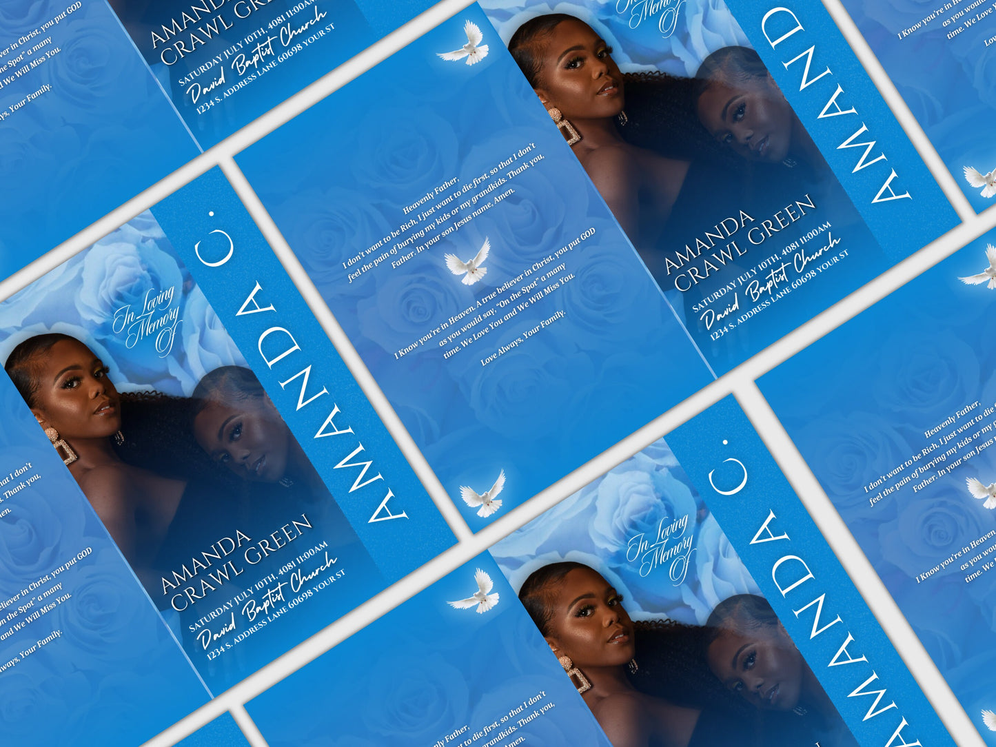 5.5"x8.5" BOOKLET Memorial program(4 pages)| BLUE ROSE Style Funeral Program |Celebration of Life Keepsake |Digital Download |Canva Template
