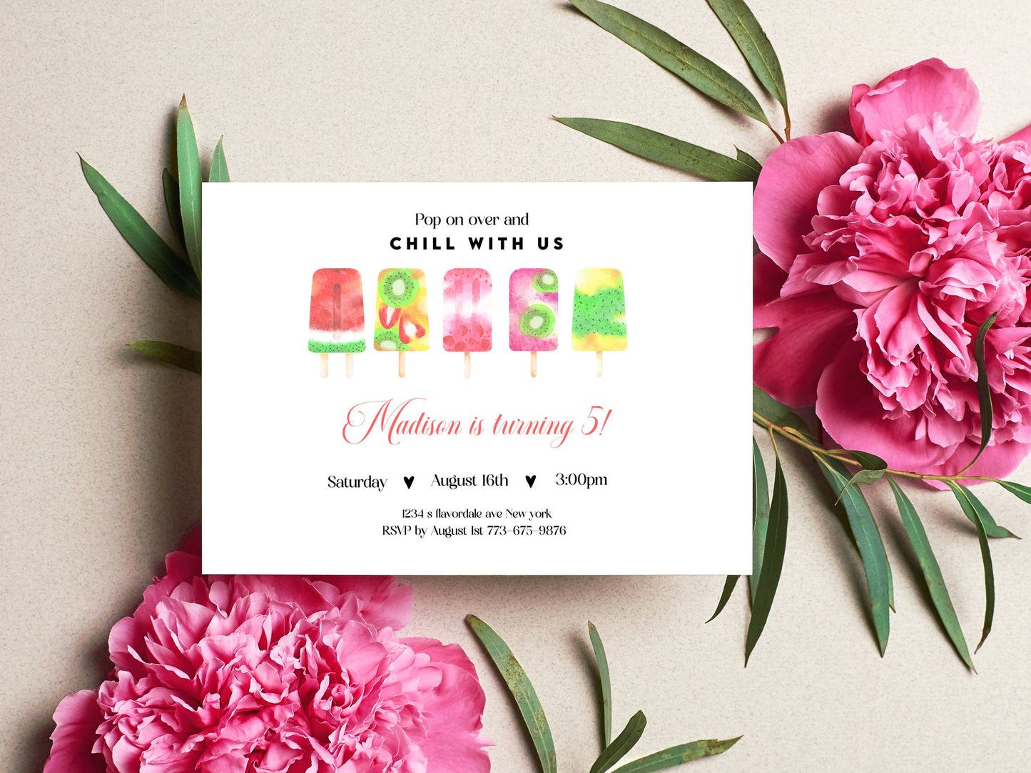 5"x7" Editable Popsicle Birthday Invitation Popsicle Birthday Invite Pop On Over Chill With Us Girl Popsicle Party Ice Cream Digital