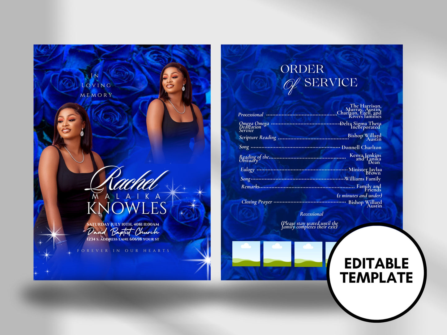 8.5"x11" BOOKLET Memorial program (4 pages) | Blue Sparkle Funeral Program |Celebration of Life |Keepsake |Digital Download |Canva Template