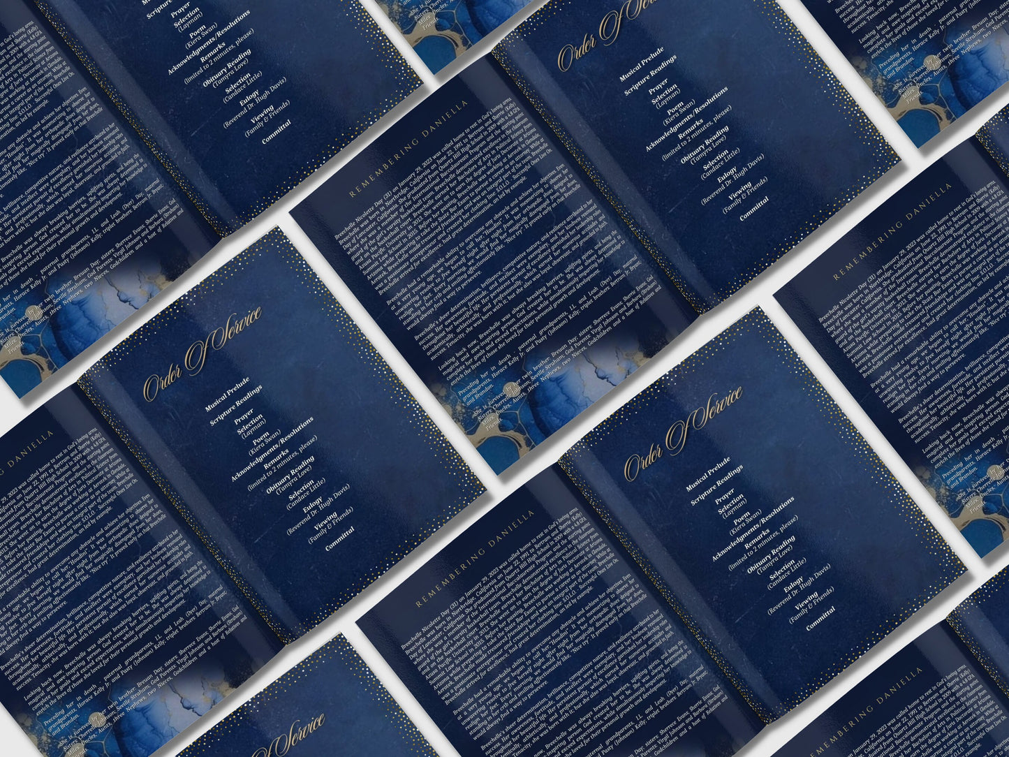 8.5"x11" BOOKLET Memorial program (4 pages) |BLUE Funeral Program |Celebration of Life |Keepsake |Digital Download |Canva Template