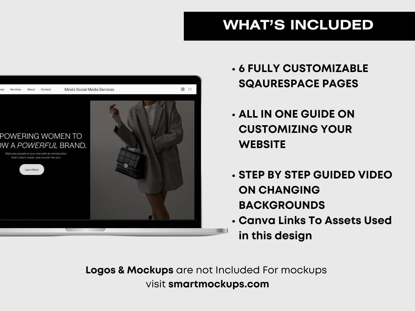 Black MINAMALIST Aesthetic Squarespace Website Template, Website Template Squarespace,D.I.Y Website Design,Squarespace Template Editable