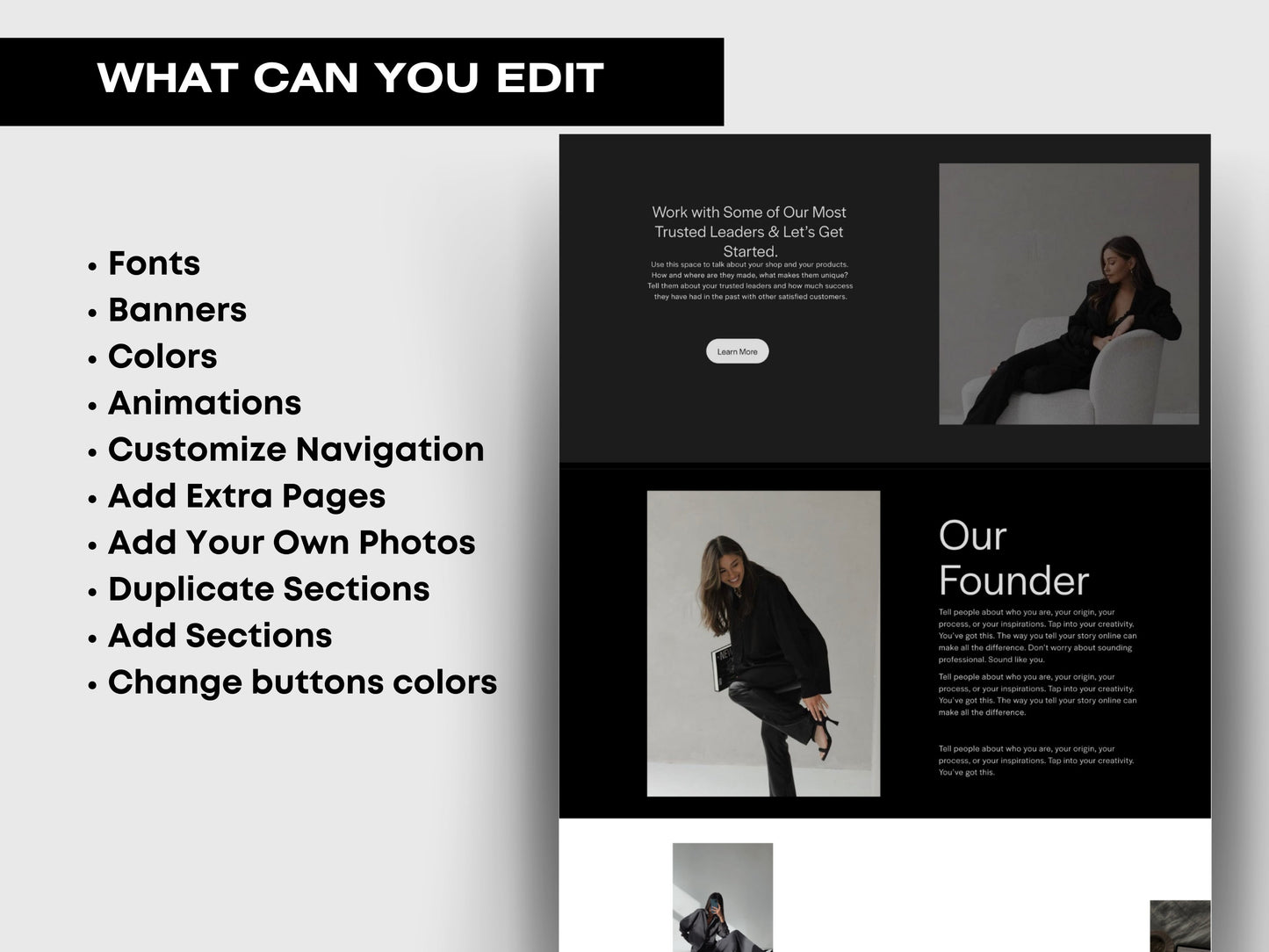 Black MINAMALIST Aesthetic Squarespace Website Template, Website Template Squarespace,D.I.Y Website Design,Squarespace Template Editable