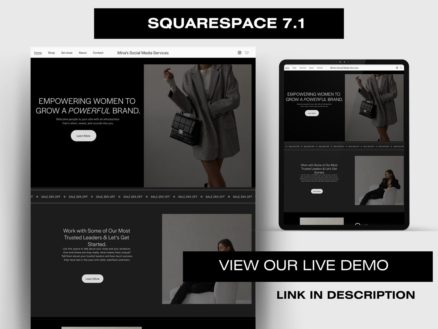 Black MINAMALIST Aesthetic Squarespace Website Template, Website Template Squarespace,D.I.Y Website Design,Squarespace Template Editable