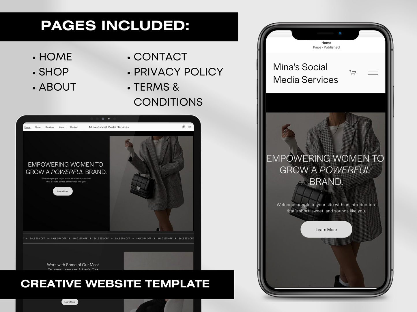 Black MINAMALIST Aesthetic Squarespace Website Template, Website Template Squarespace,D.I.Y Website Design,Squarespace Template Editable
