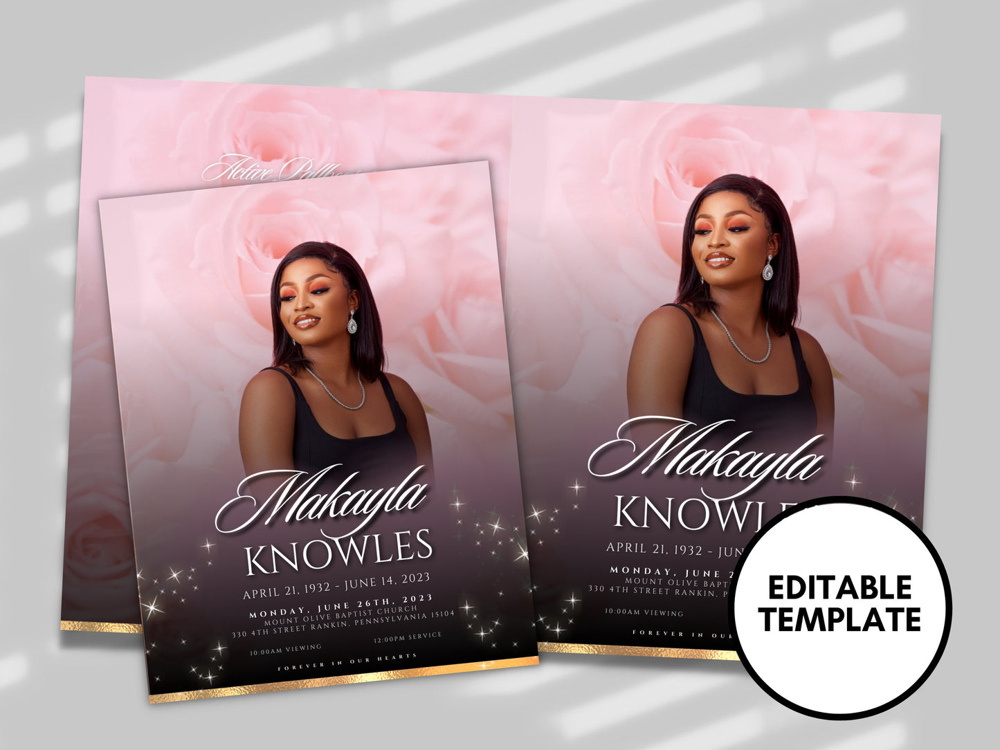 8.5"x 11" LIGHT PINK Obituary Template (4 pages) Pink Style Funeral Program | Celebration of Life |Women Pink Rose Obituary |Canva Template
