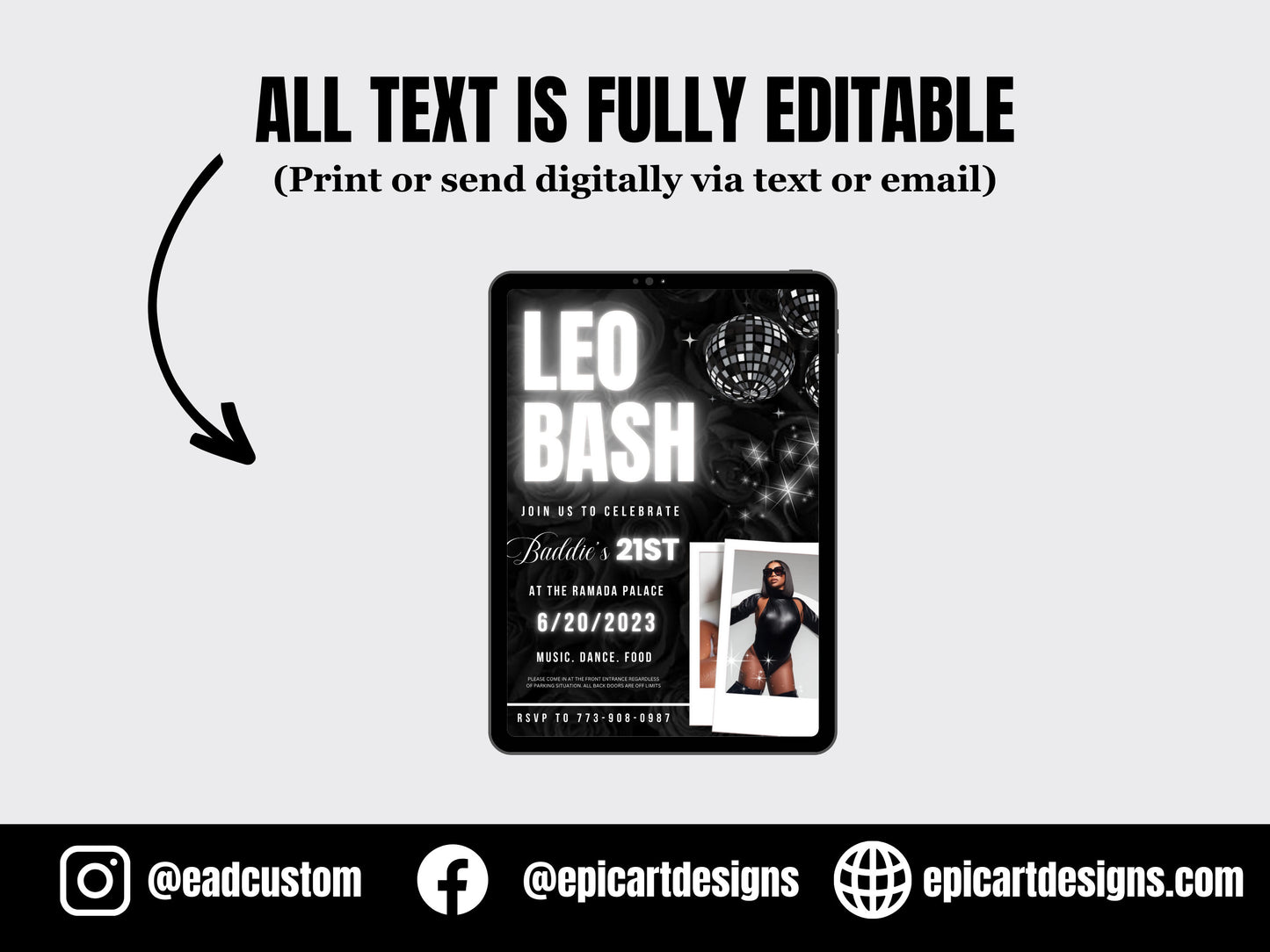 Black Leo Birthday Invitation Template Editable Black Birthday Party Invite Instant Download Invite Any Age Mobile invite Downloadable