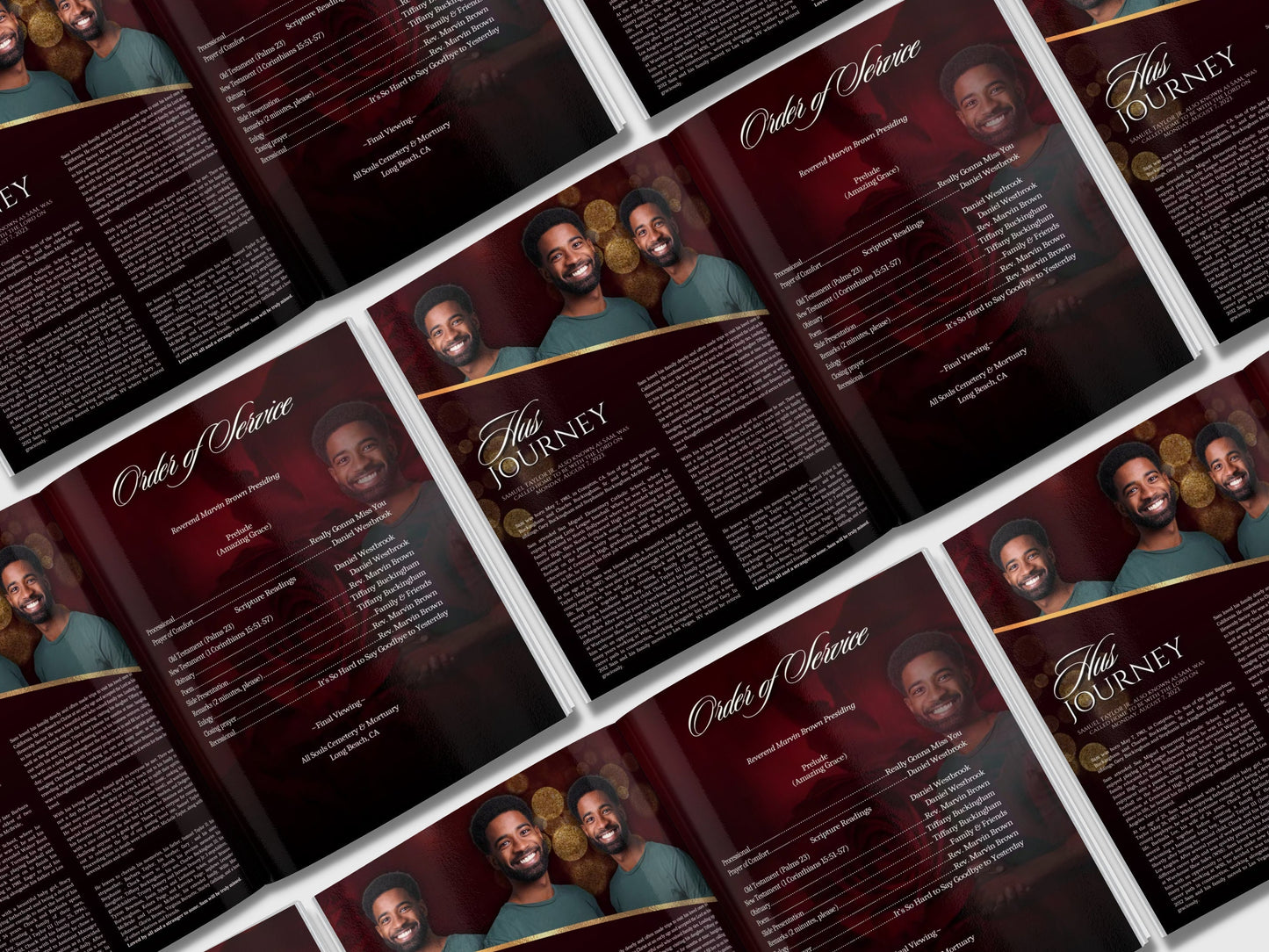 Red & Gold Memorial program (8 pages)| Mens Red Funeral Program |Celebration of Life |Keepsake |Digital Download |Canva Template