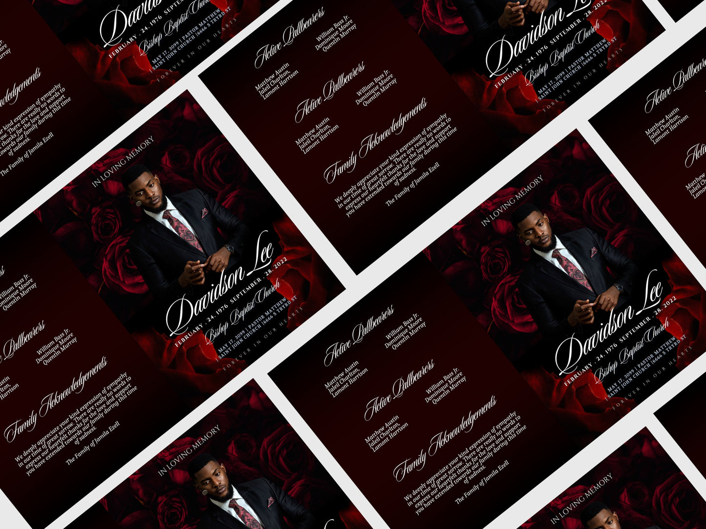 8.5"x11" BOOKLET Memorial program (8 pages) |RED ROSE Style Funeral Program |Celebration of Life |Keepsake |Digital Download |Canva Template