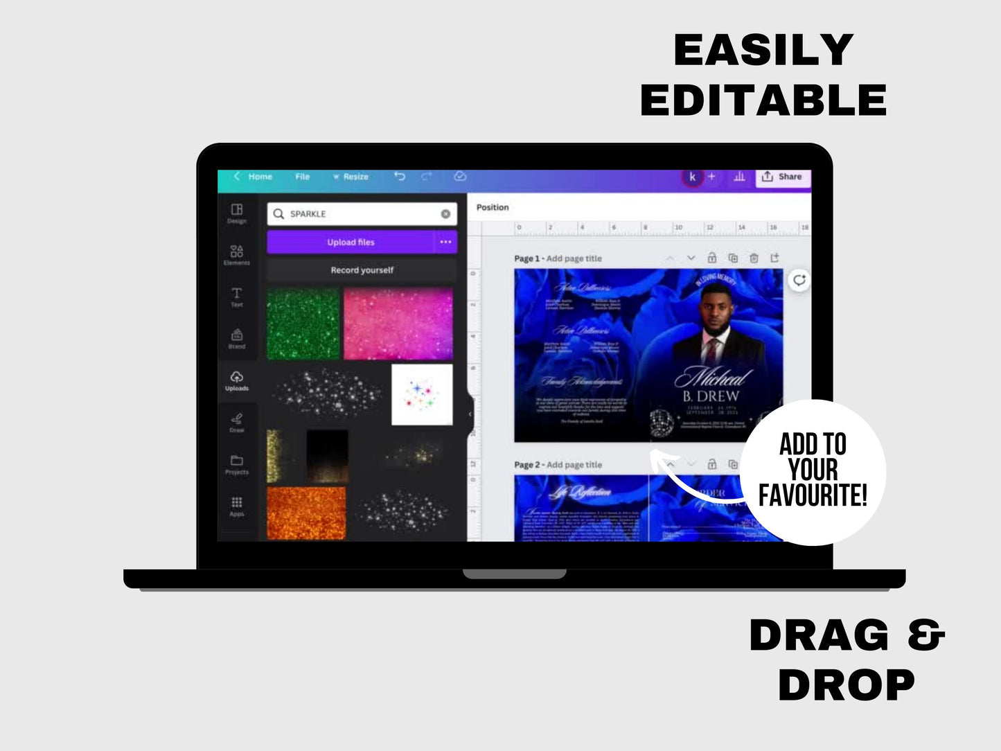 8.5"x 11" BLUE OBITUARY BOOOKLET (4 pages) |Elegant Style Funeral Program | Celebration of Life | Blue Rose Obituary |Canva Template