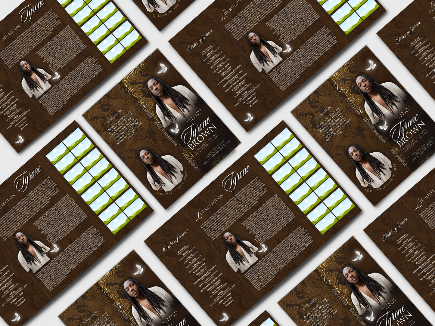 BROWN GATEFOLD For Men Memorial program| Gold And Bronze Funeral Program |Celebration of Life |Keepsake |Digital Download |Canva Template