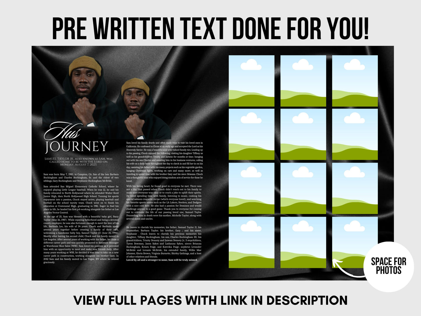 8.5"x11" BOOKLET Memorial program (8 pages)|Black Gold Style Funeral Program |Celebration of Life |Keepsake Digital Download |Canva Template