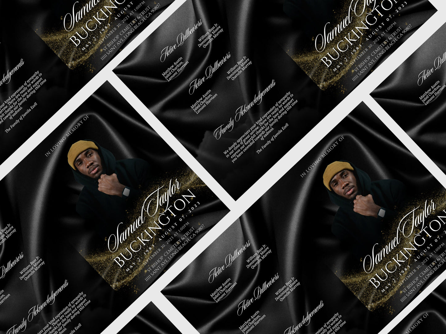 8.5"x11" BOOKLET Memorial program (8 pages)|Black Gold Style Funeral Program |Celebration of Life |Keepsake Digital Download |Canva Template