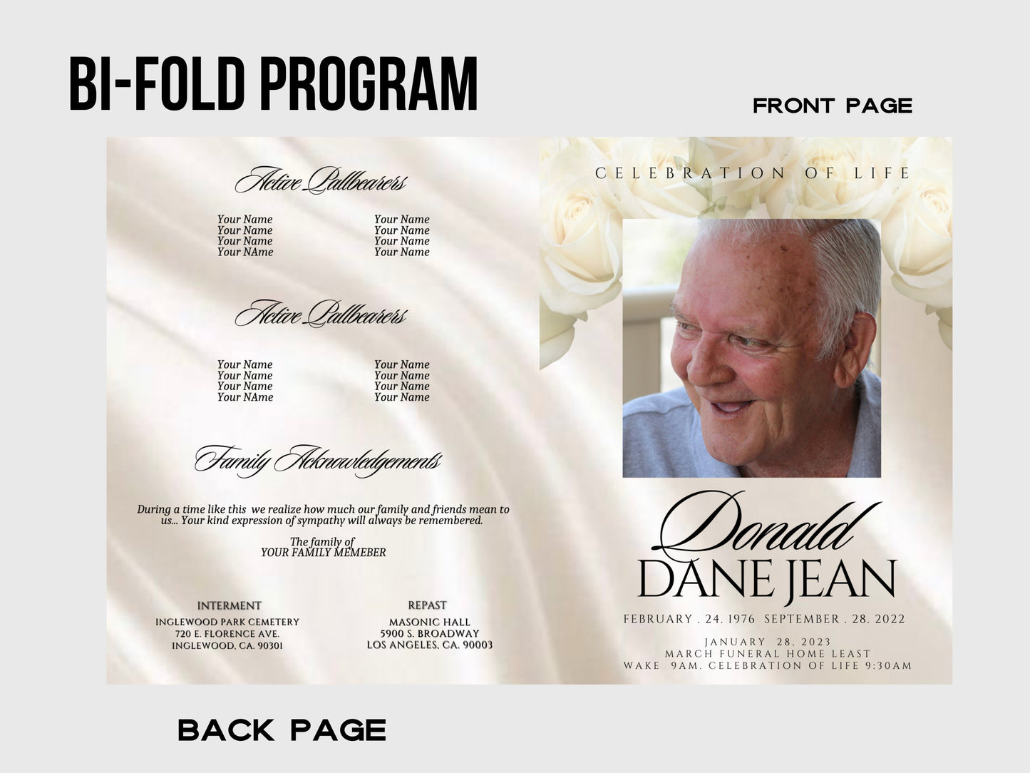 8.5"x11" BOOKLET Memorial program(4 pages)|Simple Cream Style Funeral Program|Celebration of Life |Keepsake|Digital Download |Canva Template