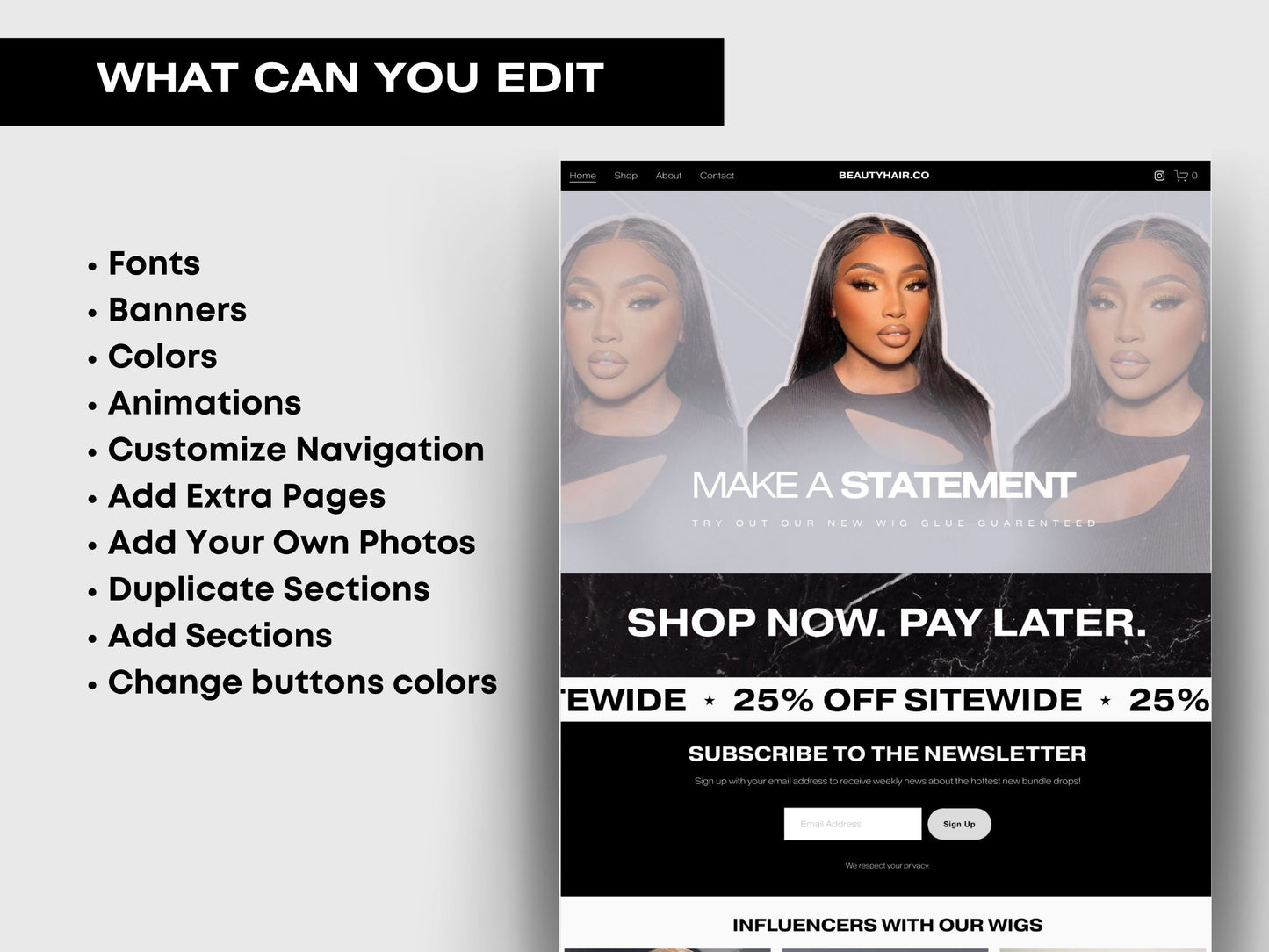 Black BOLD Aesthetic Squarespace Website Template, Aesthetic Website Template Squarespace,D.I.Y Website Design,Squarespace Template Editable