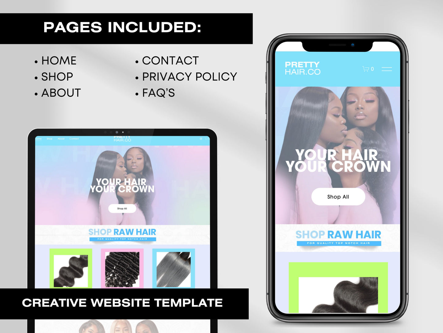 VIBRANT Blue & Pink Hair Bundles Squarespace Website Template, Customizable Website Template Squarespace, D.I.Y Website, Squarespace Design