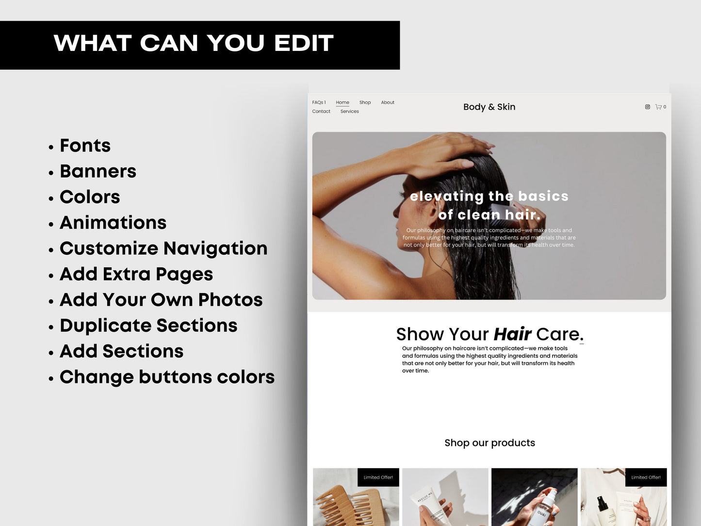 Modern Skincare Squarespace Website Template, Aesthetic Website Template Squarespace,D.I.Y Website Design,Squarespace Template Editable