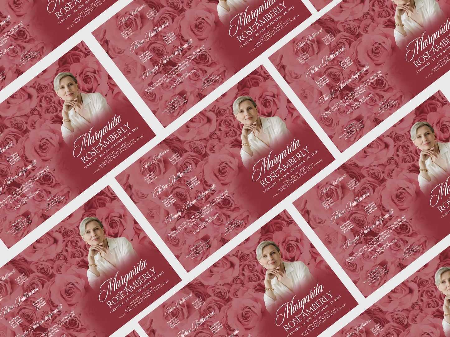 8.5"x11" BOOKLET Memorial program (4 pages) | Pink + Elegant Funeral Program|Celebration of Life |Keepsake |Digital Download |Canva Template