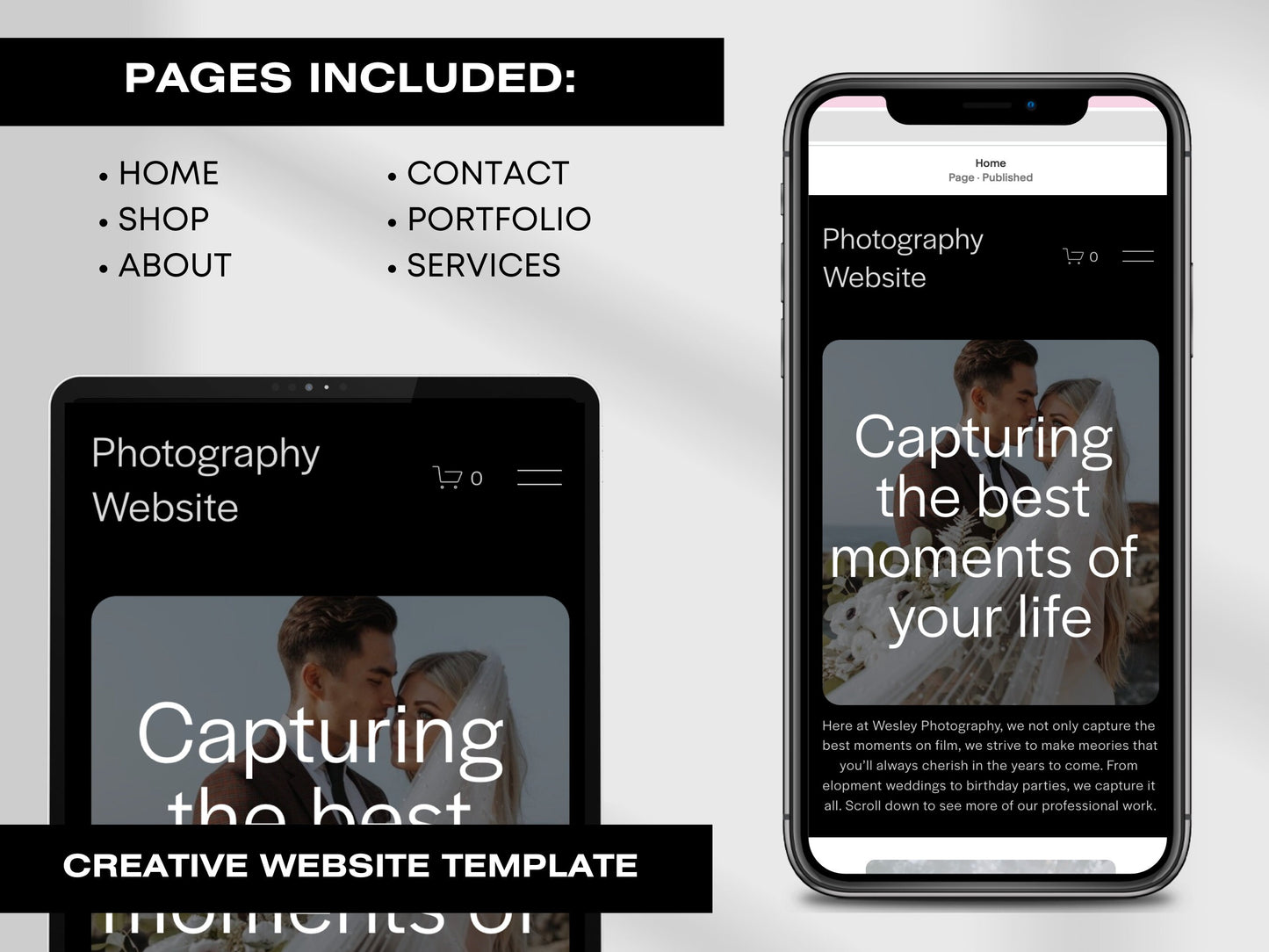 Photographer Aesthetic Squarespace Website Template, Website Template Squarespace,D.I.Y Website Design,Squarespace Template Editable