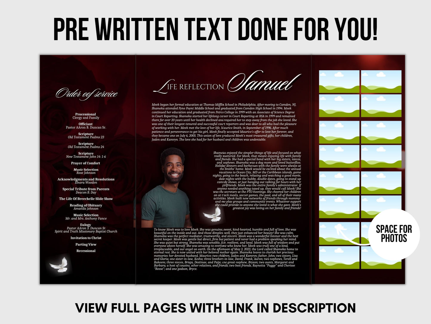 RED GATEFOLD Memorial program| Red And Gold Custom Funeral Program |Celebration of Life |Keepsake |Digital Download |Canva Template