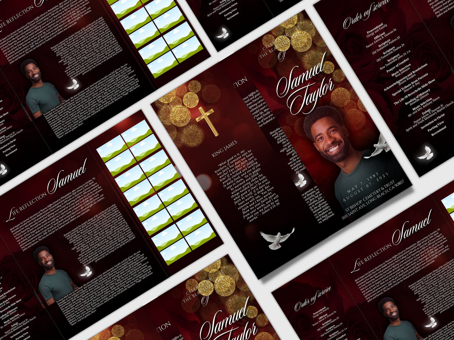 RED GATEFOLD Memorial program| Red And Gold Custom Funeral Program |Celebration of Life |Keepsake |Digital Download |Canva Template