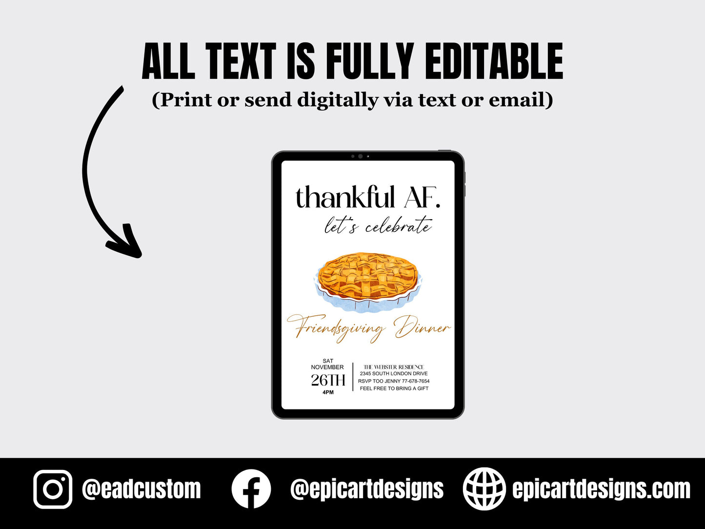 Friendsgiving Thankful AF Invitation Template, Funny Friendsgiving or Thanksgiving Invitation, Friendsgiving Dinner Invite, Digital Download