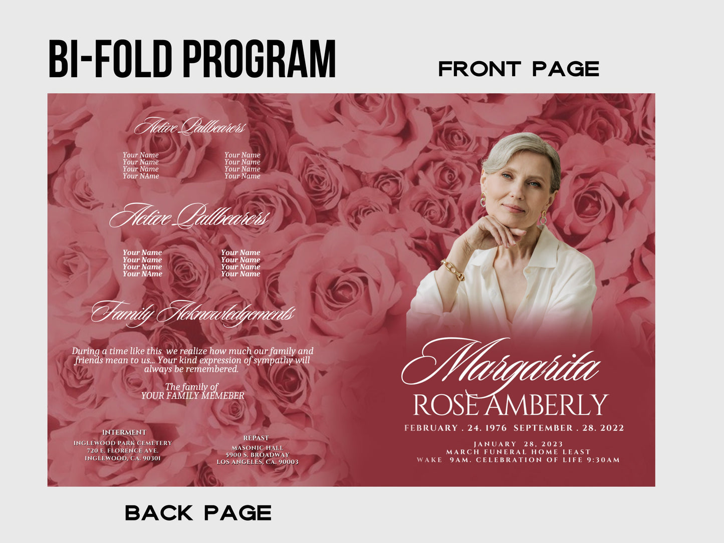 8.5"x11" BOOKLET Memorial program (4 pages) | Pink + Elegant Funeral Program|Celebration of Life |Keepsake |Digital Download |Canva Template