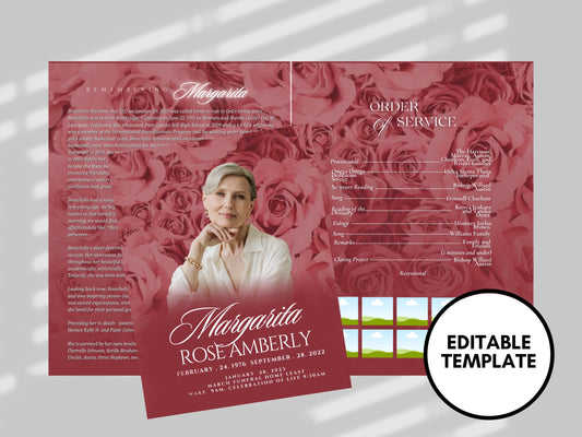 8.5"x11" BOOKLET Memorial program (4 pages) | Pink + Elegant Funeral Program|Celebration of Life |Keepsake |Digital Download |Canva Template