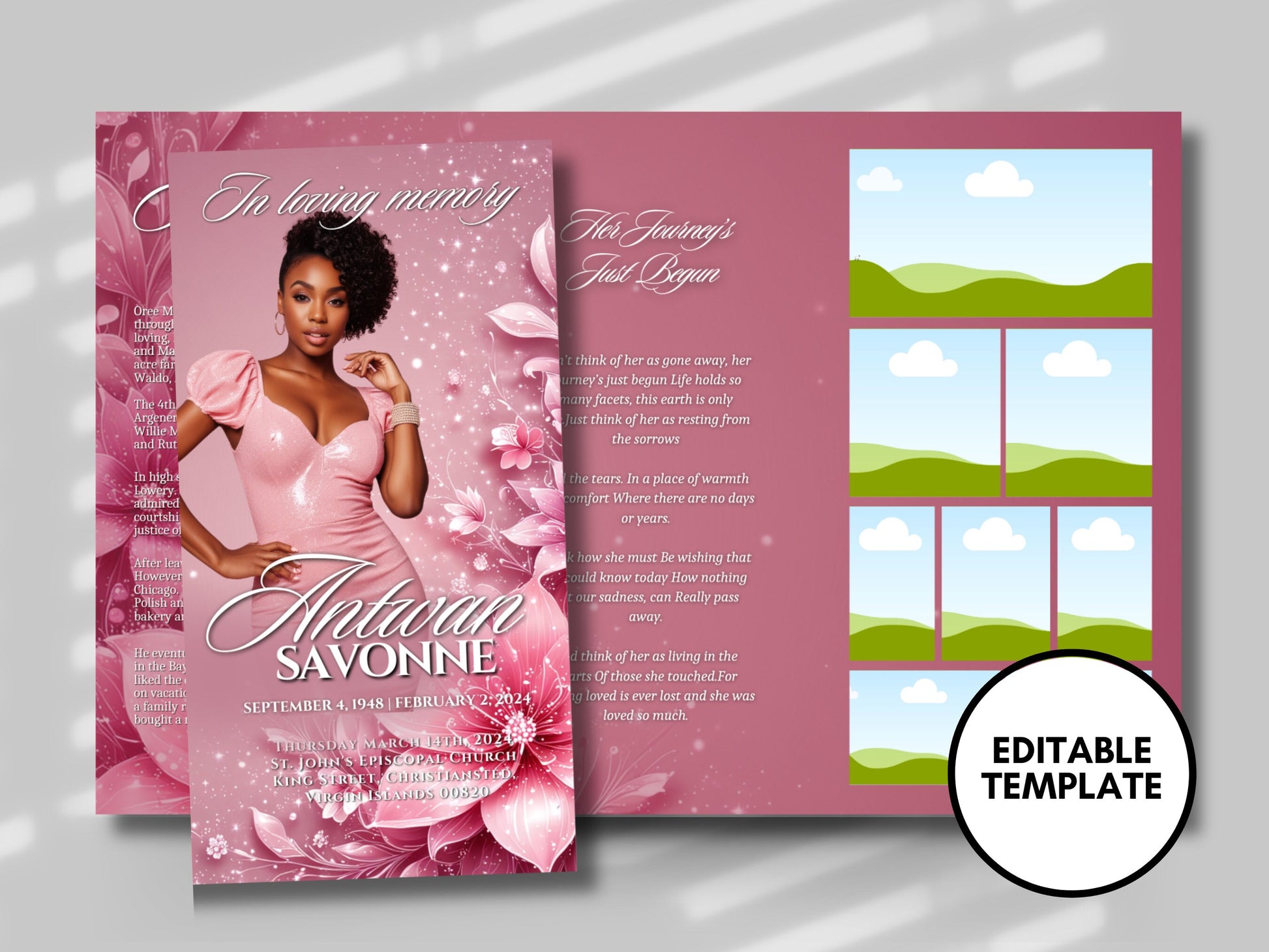pink dress funeral Funeral program 17"X11"editable template TRIFOLD Women Pink Sparkle In – funeral program templates