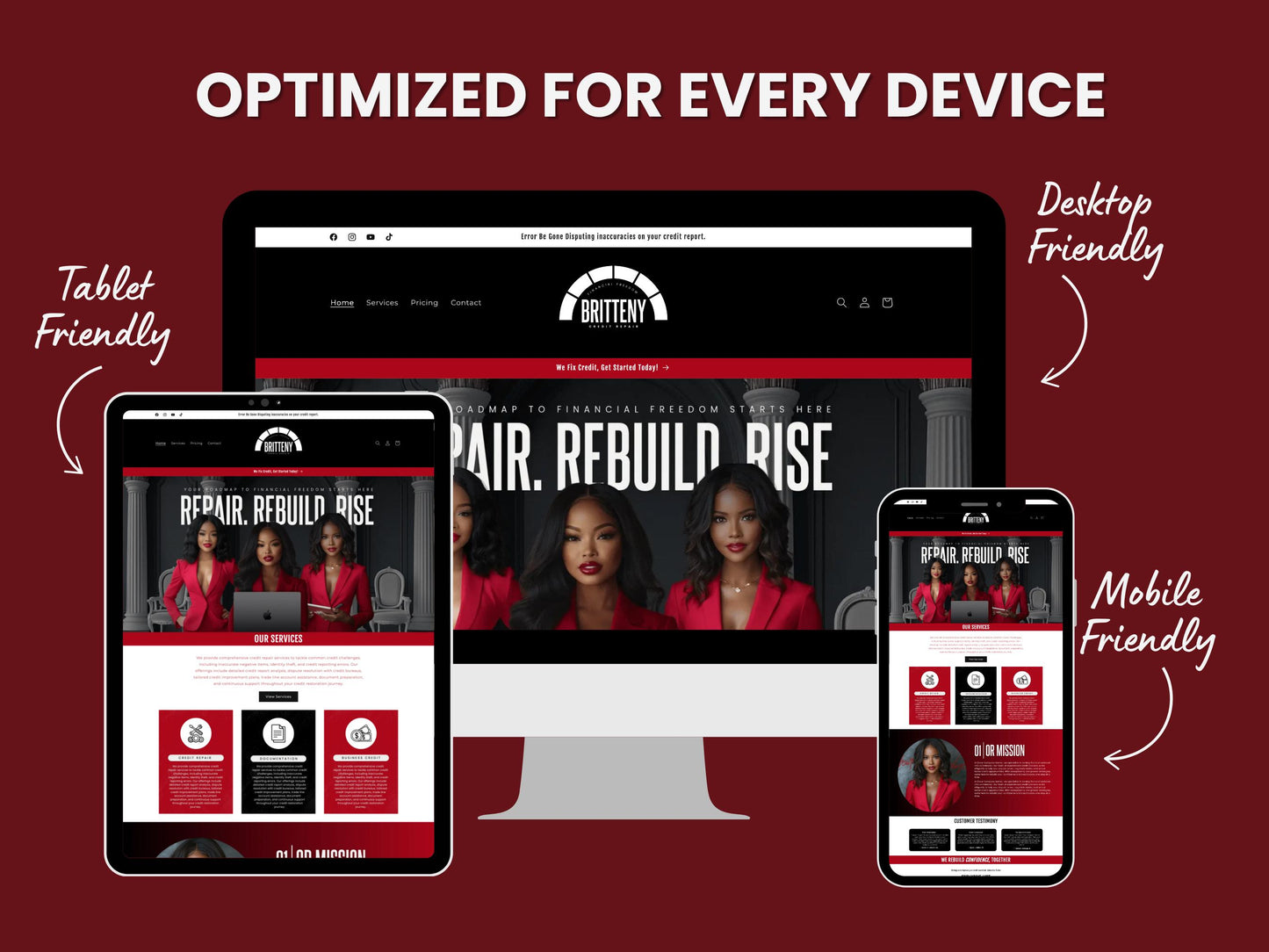 Red Shopify Theme Template, Credit Repair Theme, Website for Corporate Businesses Shopify Website Design, Shopify Banners, Business Owners