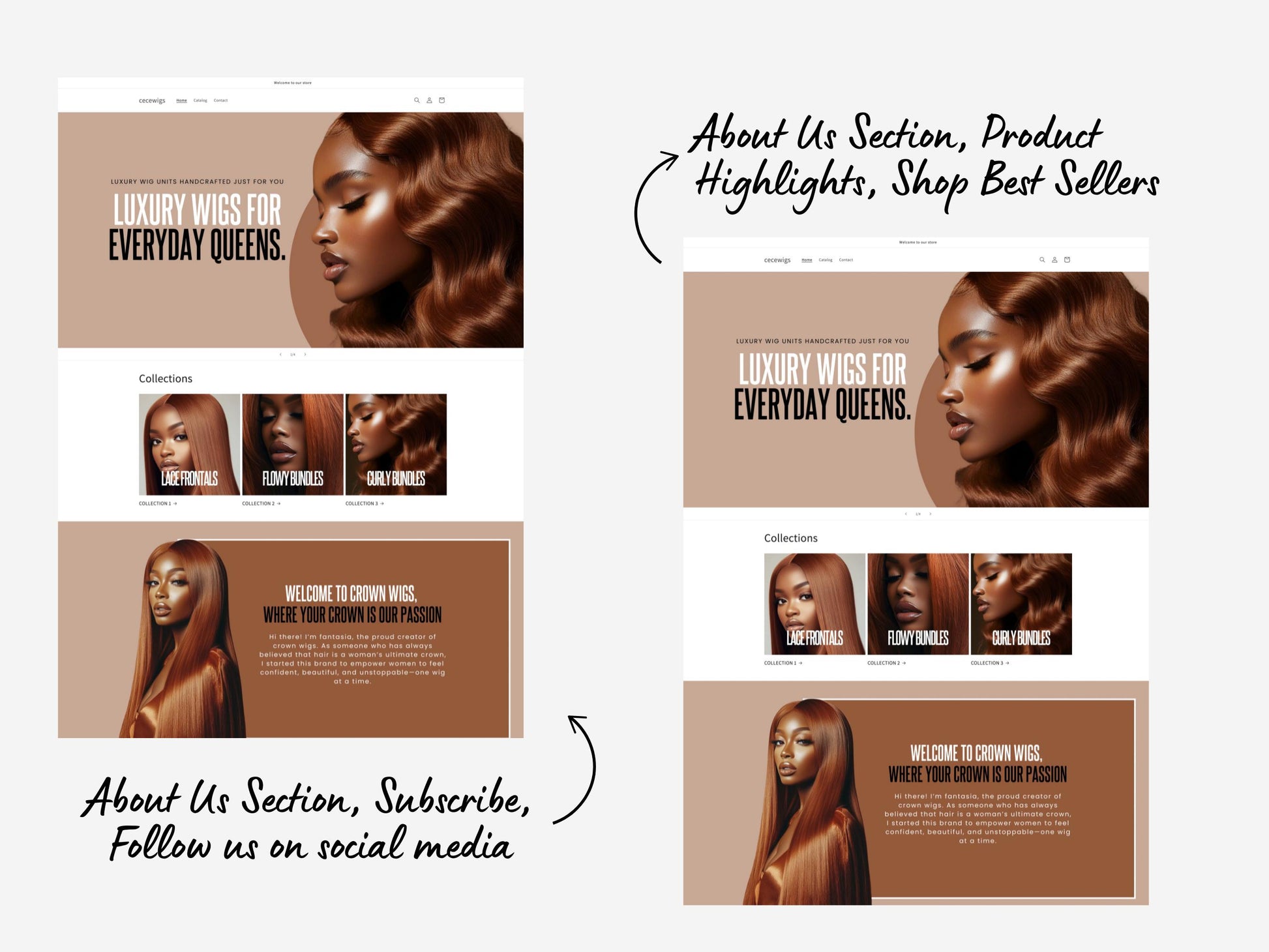Wig Business Shopify Theme Template, Copper Wig Theme, Website for Hairstylists Shopify Website Design, Shopify Banners