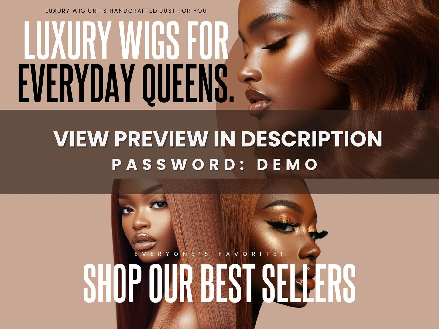 Wig Business Shopify Theme Template, Copper Wig Theme, Website for Hairstylists Shopify Website Design, Shopify Banners