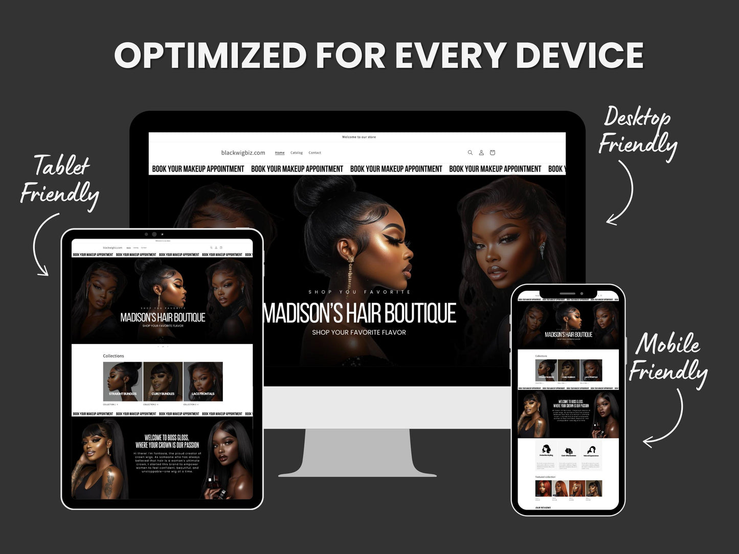 Wig Business Shopify Theme Template, Black Wig Theme, Website for Hairstylists Shopify Website Design, Shopify Banners