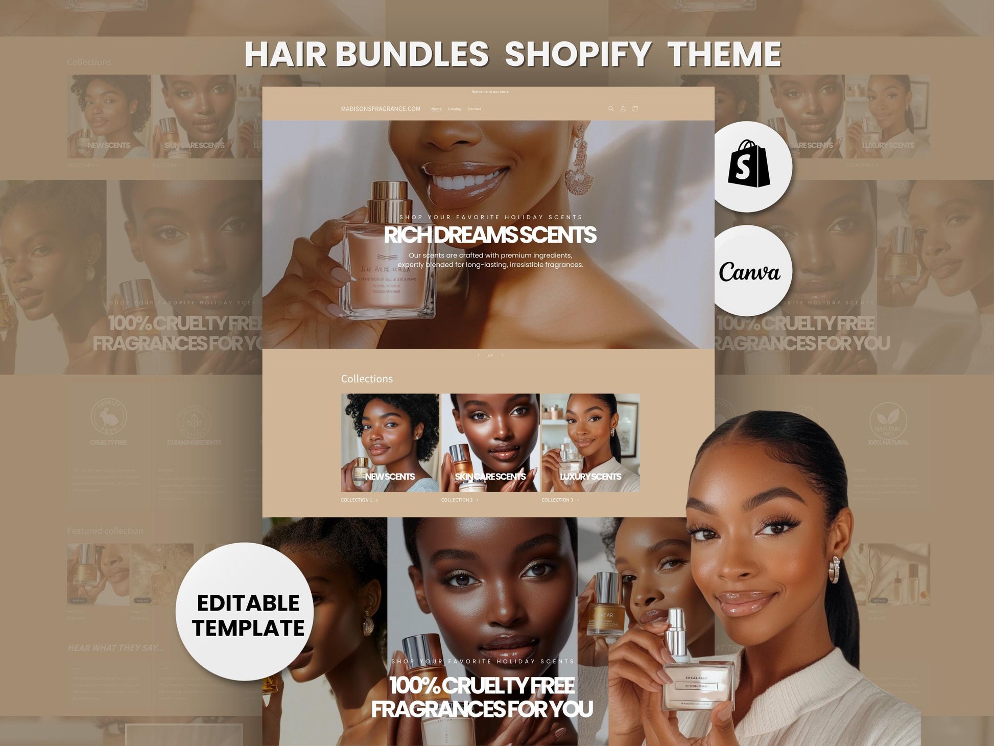 Aesthetic Shopify Skincare Theme Template, Aesthetic Beige Theme, Website for Skincare Businesses Shopify Website Design, Shopify Banners