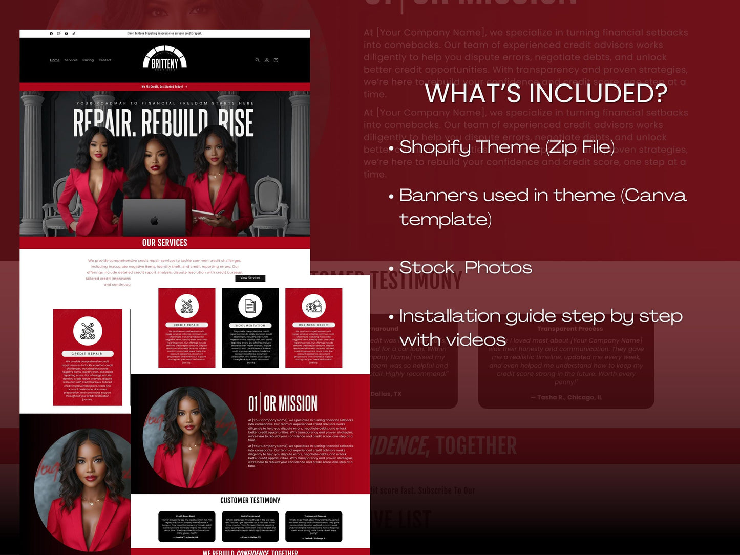 Red Shopify Theme Template, Credit Repair Theme, Website for Corporate Businesses Shopify Website Design, Shopify Banners, Business Owners