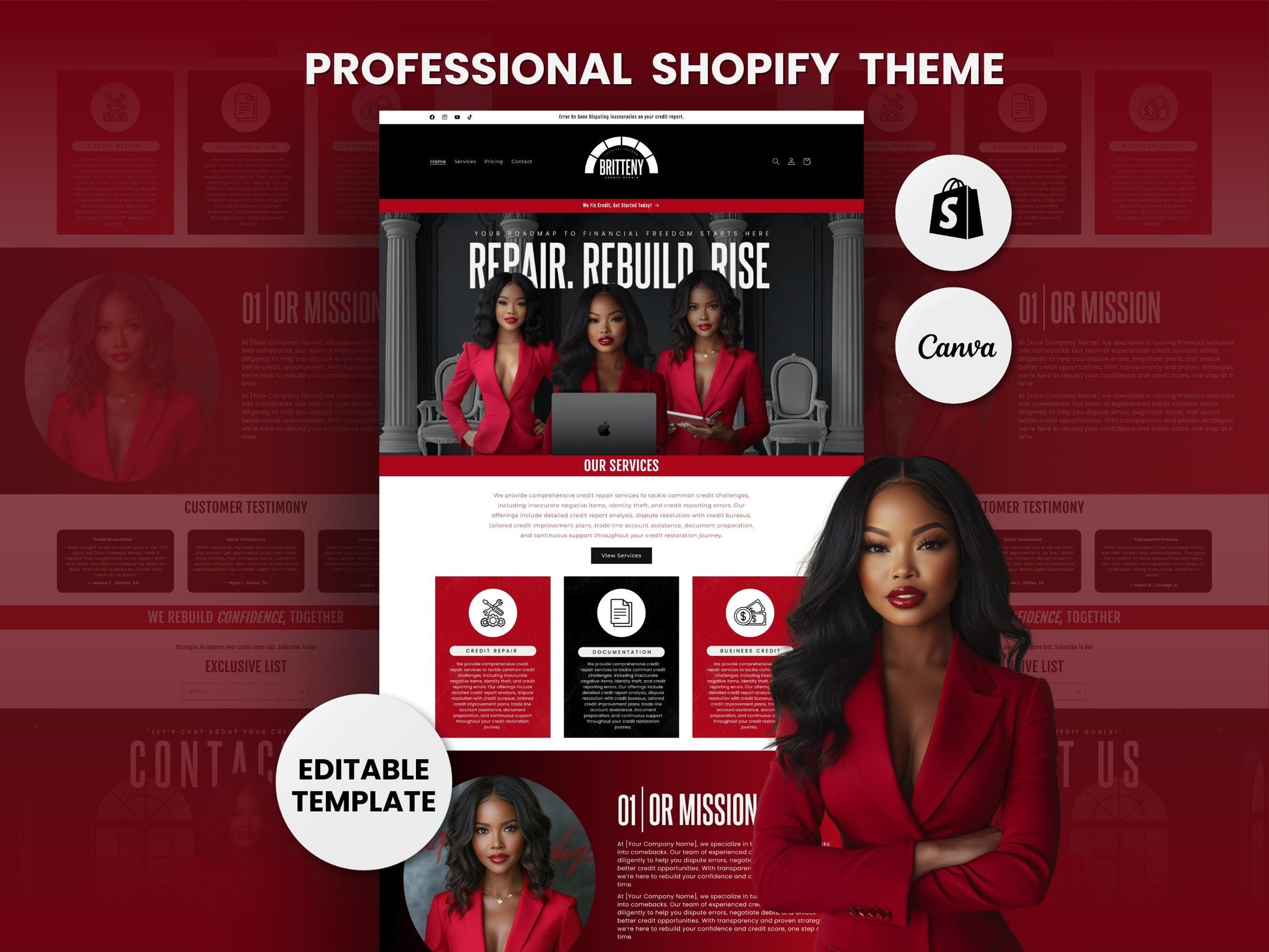 Red Shopify Theme Template, Credit Repair Theme, Website for Corporate Businesses Shopify Website Design, Shopify Banners, Business Owners