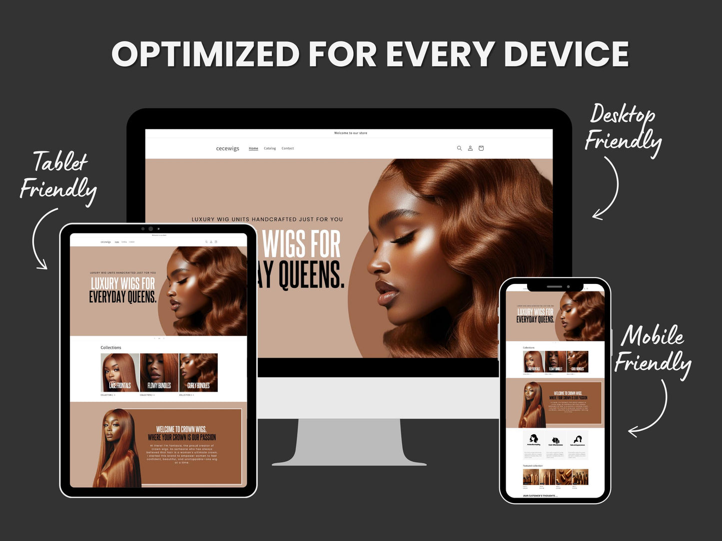 Wig Business Shopify Theme Template, Copper Wig Theme, Website for Hairstylists Shopify Website Design, Shopify Banners