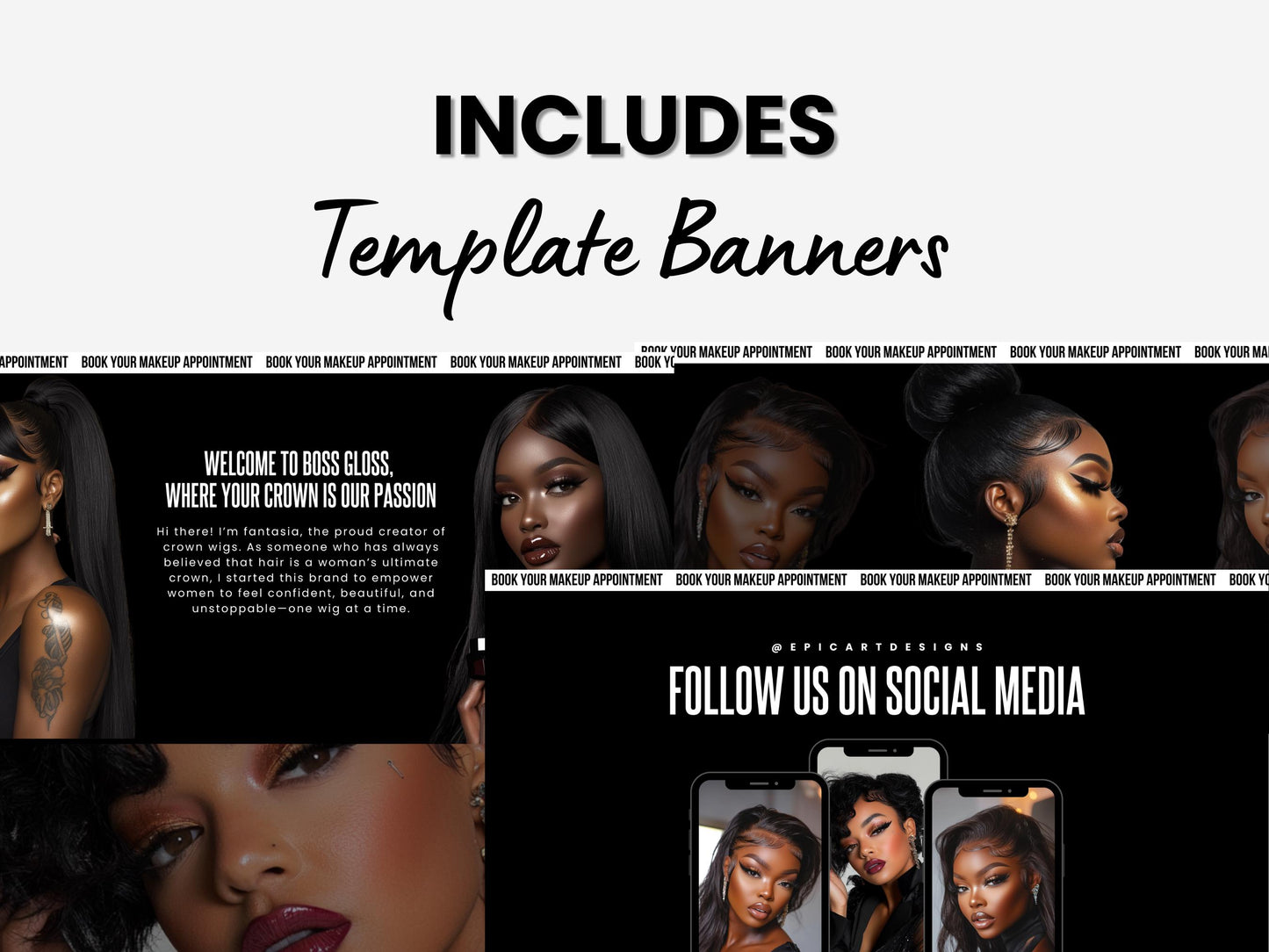 Wig Business Shopify Theme Template, Black Wig Theme, Website for Hairstylists Shopify Website Design, Shopify Banners