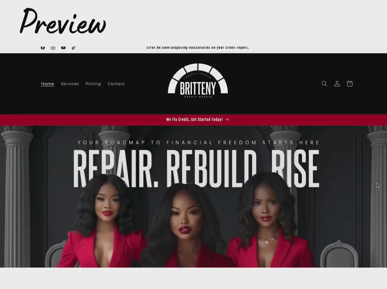 Red Shopify Theme Template, Credit Repair Theme, Website for Corporate Businesses Shopify Website Design, Shopify Banners, Business Owners