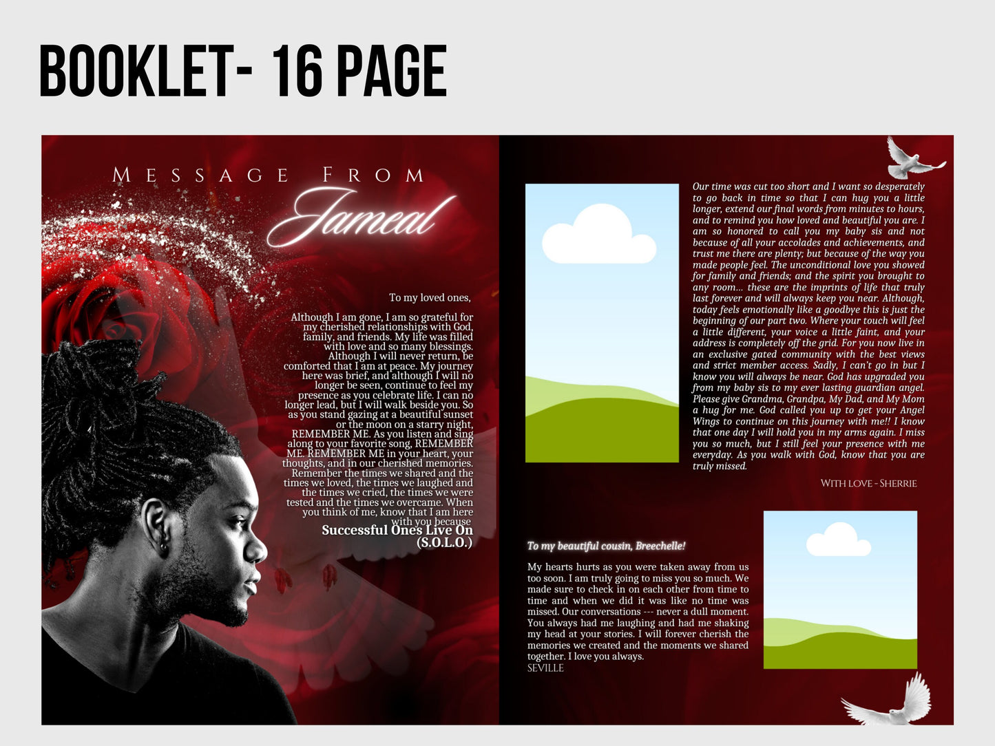8.5"x11" BOOKLET Memorial program (16 pages)| Mens Red Funeral Program |Celebration of Life |Keepsake |Digital Download |Canva Template