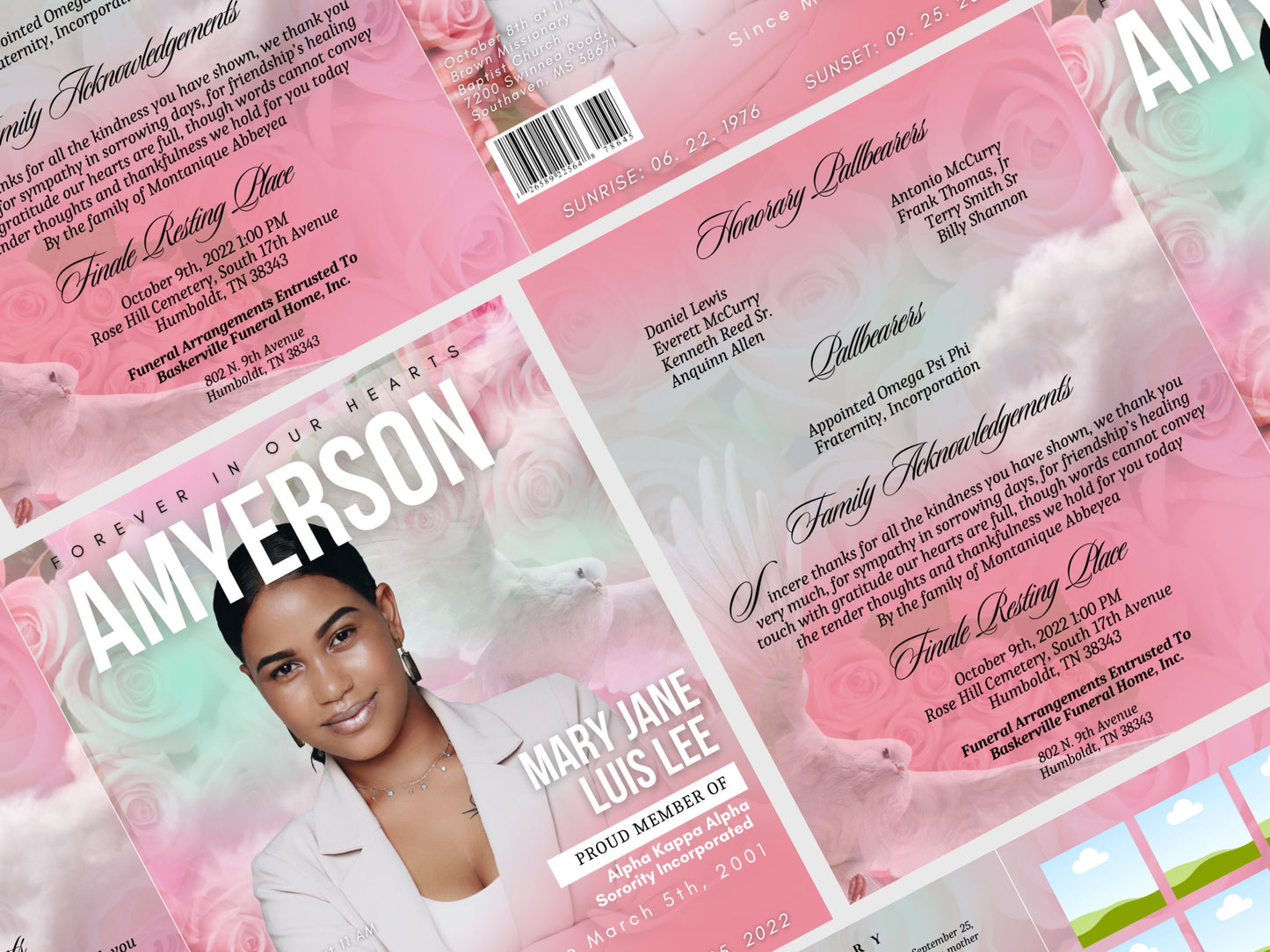 8.5"x11" BOOKLET Memorial program (8 pages)| Womens Pink Funeral Program |Celebration of Life |Keepsake |Digital Download |Canva Template