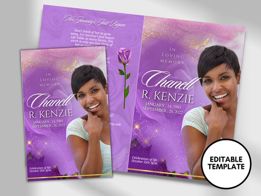 5.5"x8.5" BOOKLET Memorial program (4 pages)| PURPLE Style Funeral Program |Celebration of Life |Keepsake |Digital Download |Canva Template