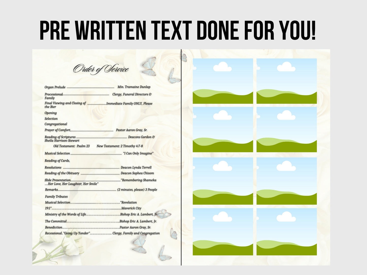 5.5"x8.5" BOOKLET Memorial program (8 pages)| Rose Style Funeral Program |Celebration of Life |Keepsake |Digital Download |Canva Template
