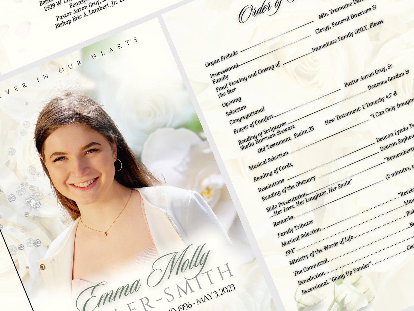 5.5"x8.5" BOOKLET Memorial program (8 pages)| Rose Style Funeral Program |Celebration of Life |Keepsake |Digital Download |Canva Template