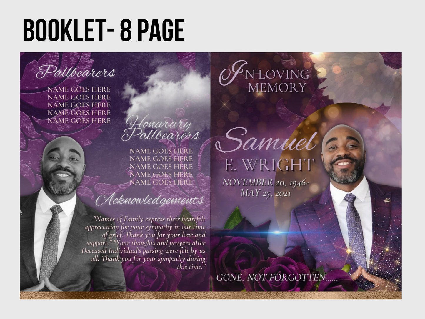 8.5"x11" BOOKLET Memorial program (8 pages)| Unisex Funeral Program |Celebration of Life |Keepsake |Digital Download |Canva Template