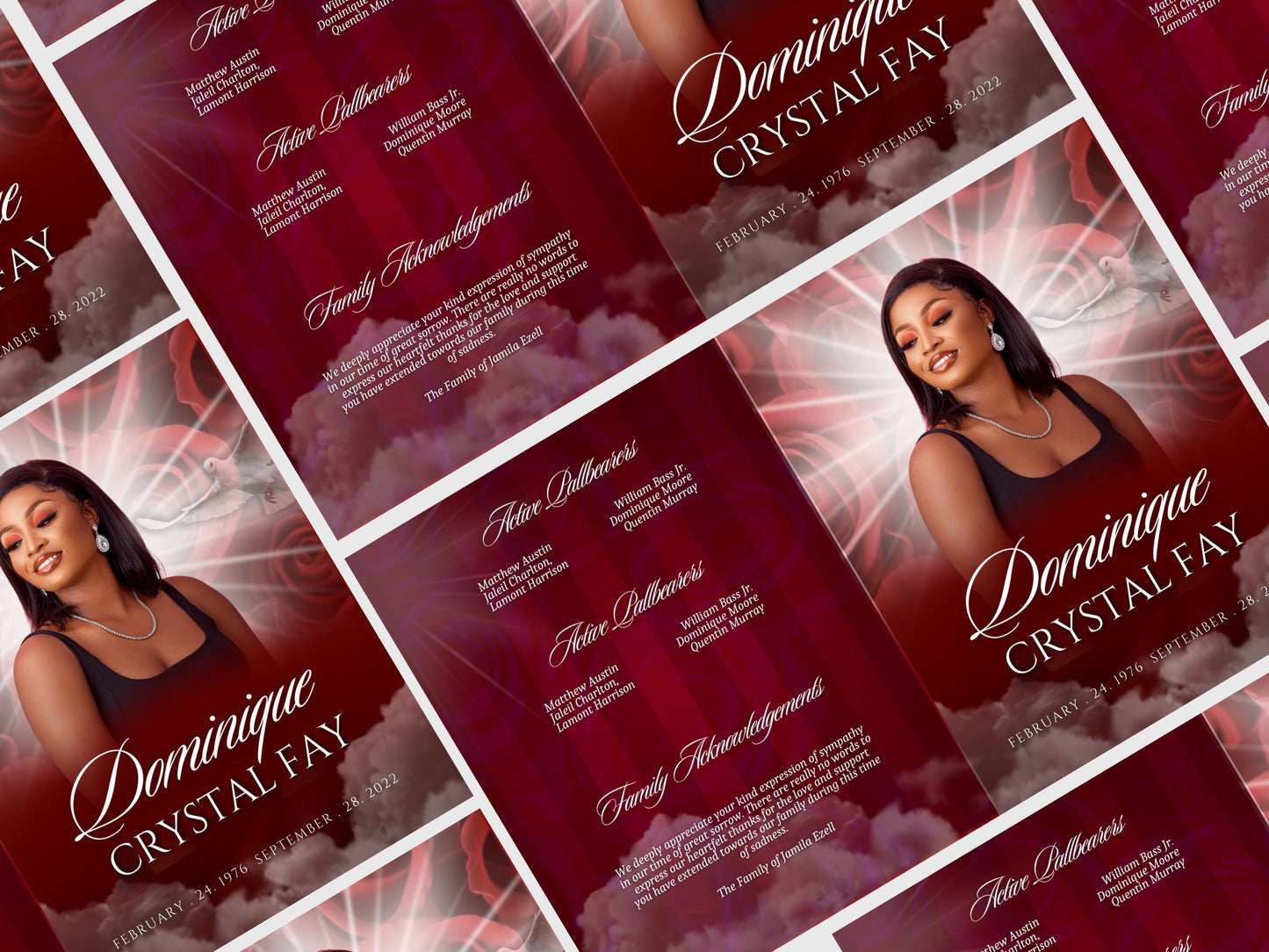 8.5"x11" BOOKLET Memorial program (4 pages)| Red Rose Funeral Program |Celebration of Life |Keepsake |Digital Download |Canva Template