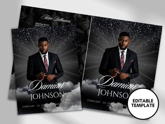 8.5"x11" BOOKLET Memorial program (4 pages)| Black Rose Funeral Program |Celebration of Life |Keepsake |Digital Download |Canva Template