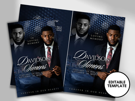 5.5"x8.5" BOOKLET Memorial program (4 pages)| LUXURY Blue Funeral Program |Celebration of Life |Keepsake |Digital Download |Canva Template