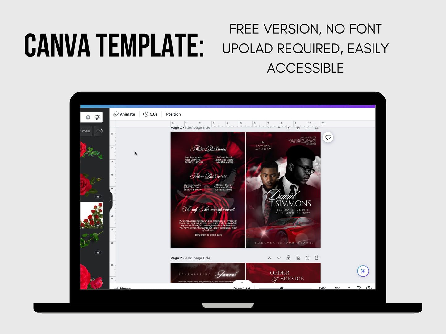 5.5"x8.5" BOOKLET Memorial program (8 pages)| LUXURY Red Funeral Program |Celebration of Life |Keepsake |Digital Download |Canva Template